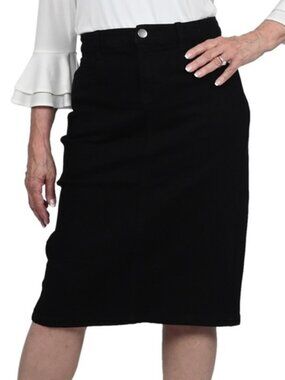 Baccini 5-pocket Black Denim Pencil Skirt with Silver Button 14